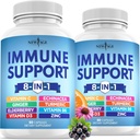 NEW AGE 8 in 1 Immune Support ATM Supplement with Echinacea, C ve çinko 50 mg, D 5000 IU, Turmeric Curcumin & Ginger, B6, Elderberry 120 Count (Pack of 2)