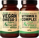 Vegan Omega 3 & Vegan Vitamin B Complex B Complex B Bundle - DHA & EPA λιπαρά οξέα, Ουσιώδεις βιταμίνες Β με πλήρη ανάμειξη τροφίμων, B1, B2, B3, B5, B6, B7, Folate