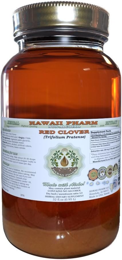 Red Clover Alkol-Free Liquid Extract, Red Clover (Trifolium Pratense) Tohum Glycerite Natural Herbal Supplement, Hawaii Pharm, ABD 32.oz