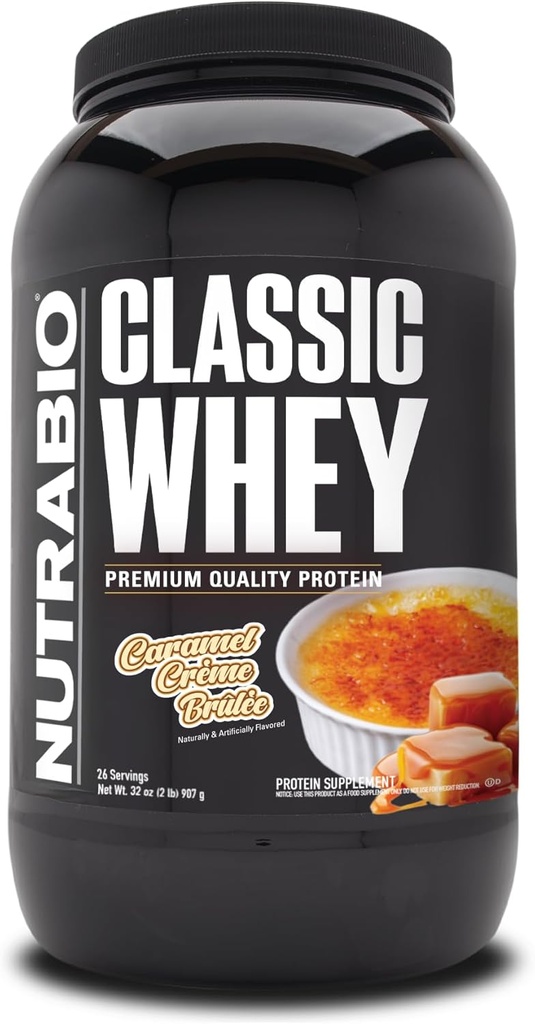 NutraBio Classic Whey Protein Powder - 25G πρωτεΐνης ανά Scoop - Χωρίς πληρωτικά, τεχνητά χρώματα, συντηρητικά - Caramel Creme Brulee, 2 Λίρες