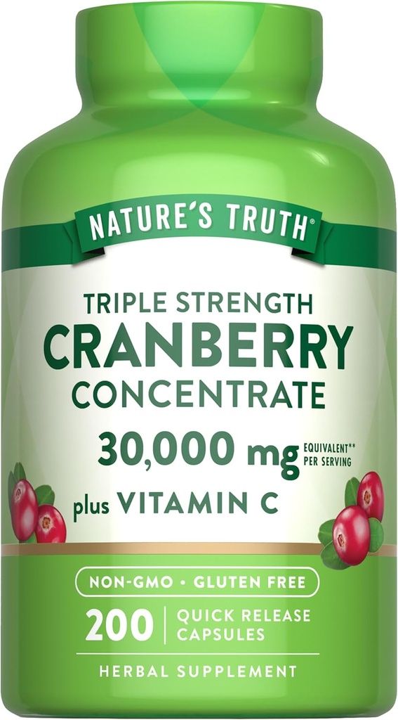 Nature's Truth Cranberry Concentrate Pills | Plus Vitamin C | 30,000mg | 200 Quick Release Capsules | Non-GMO & Gluten Free Supplement