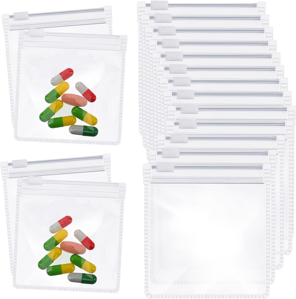 Zonon Pill Pouch Çantalar Kullanılabilir Reusable Pill Baggies Clear Plastik Çanta Kendi Saldır Seyahat Hekimliği Cod Liver Oil için Slide Lock ile Organize Depolama ve Küçük (12 Adet)