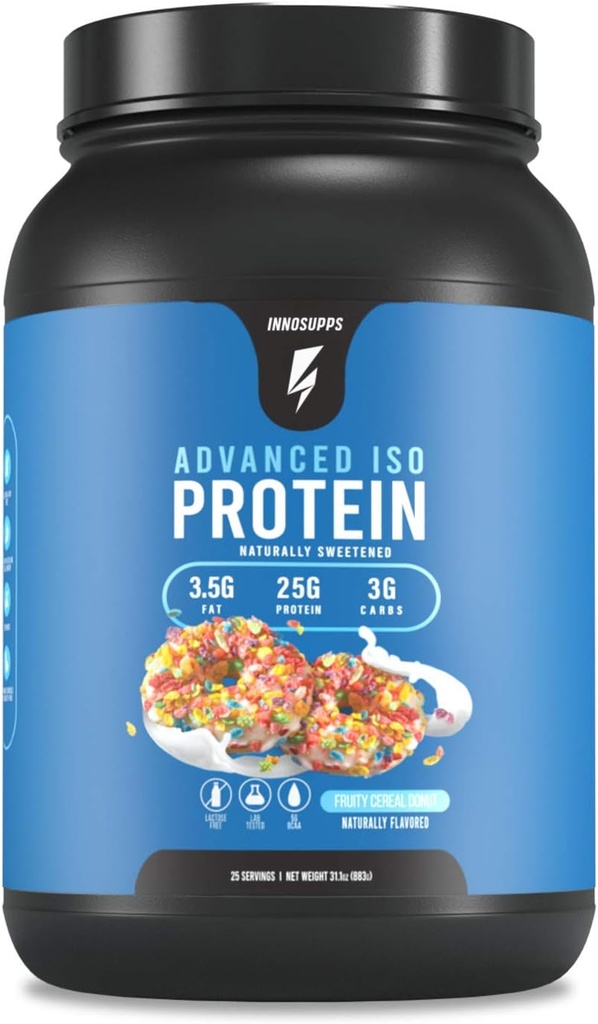 InnoSupps Advanced Iso protein | 100% Whey Isolate protein Toz | Yapay Tatlıcılar / Low Fat, Low Carbs | 25g of Protein | Hormon Ücretsiz, Gluten Free, Soy Free | (Fruity Cereal Donut)