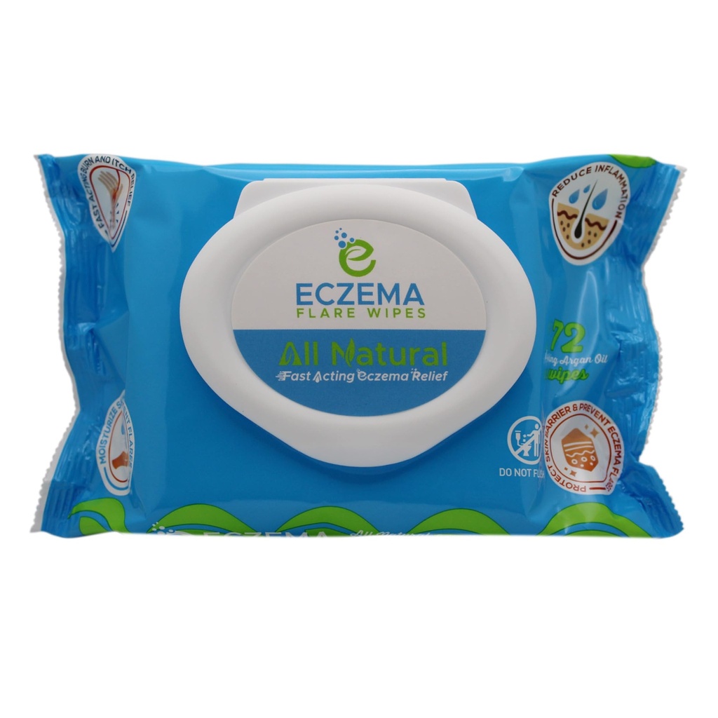 Eczema Flare Wipes® - All- Natural Fast Acting Eczema Relief, Anti-Itch, Inflammation & protects Skin Barrier, Soothes & prevents Future Flares, PH-Balancing, On-The-Go Solution 72ct