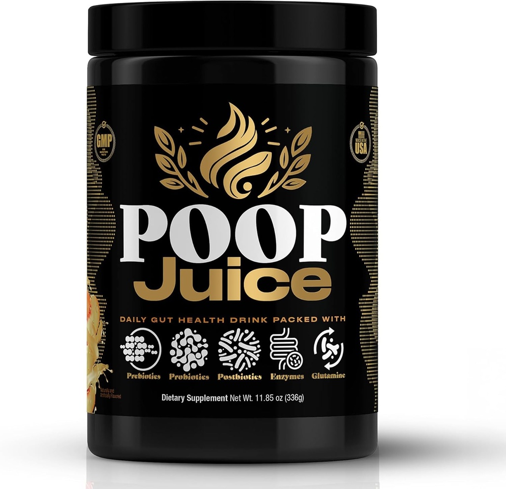 Poop Juice 5-in-1 Prebiyotik, Probiyotik, Postbiyotik, Digestive Enzymes & Glutamine Supplement Toz - Bloat Relief, Gut & Immune Support - Sugar & Lactose-Free - 30 Servisler (Georgia Peach Mango)