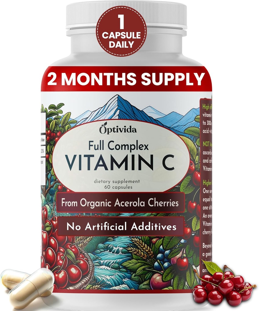 OPTIVIDA Plant Based Natural Acerola Cherry Vitamin C Κάψουλες 