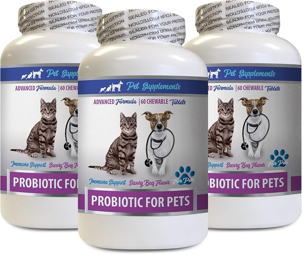 Kediler Bad Breath Home Remedy - Hayvanlar için PROBIOTICS - Köpekler Kediler - Kötü Gaz ve Nefes Tedavileri - Gelişmiş Immune Boost - kedi Dgestive Supor - 3 Şişeler (180 Tedaviler)
