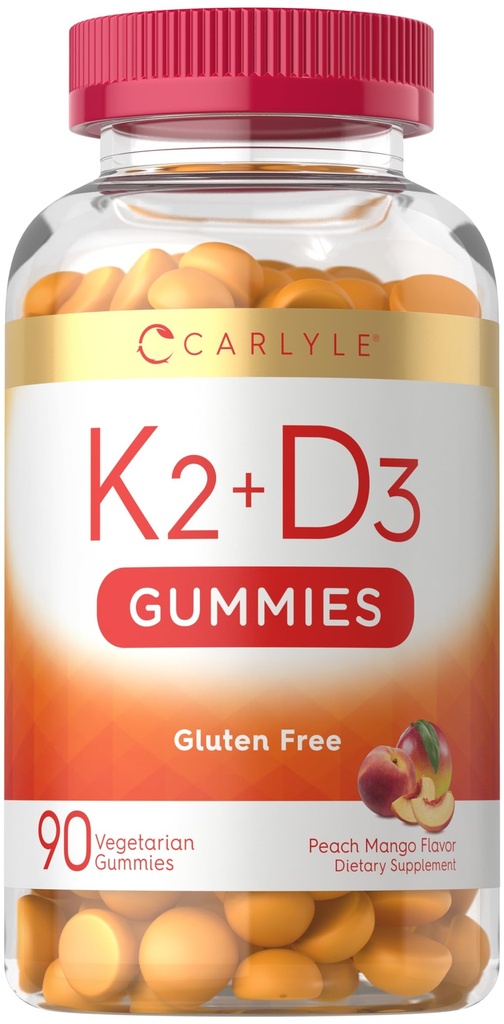 Carlyle Vitamin D3 K2 Gummies | 90 Count | 5.000 D3 + 100 mcg MK7 | Vejetaryen, Non-GMO ve Gluten Ücretsiz Vitamin Tamamlama