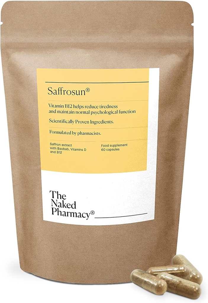 NAKED PHARMACY | Saffrosun | Doğal Saffron Supplements with Vitamin B12 | High Strength | Fatigue & Menopause | Nomixs | Vegan | 60 Capsules