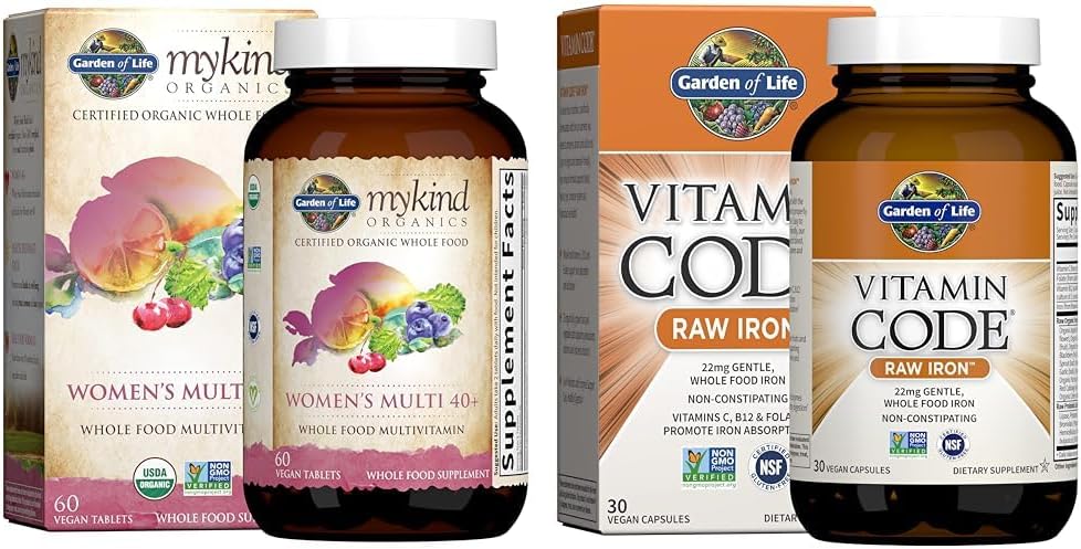 Life Organics Vitamins for Women 40+ - 60 Tablet, Kadınlar Çok 40+, Vegan Vitaminler & Vitamin Kod Raw Iron 30ct Capsules