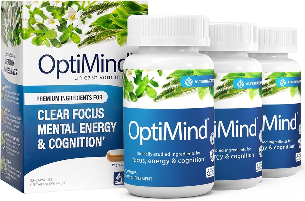 Optimind Bacopa Monnieri Συμπλήρωμα εγκεφάλου για τη μνήμη και την εστίαση, Nootropics με Φωσφατιδυλσερίνη, Huperzine A, Μη ΓΤΟ, Κλινικά Σπουδασμένα Συστατικά, 96 Κάψουλες