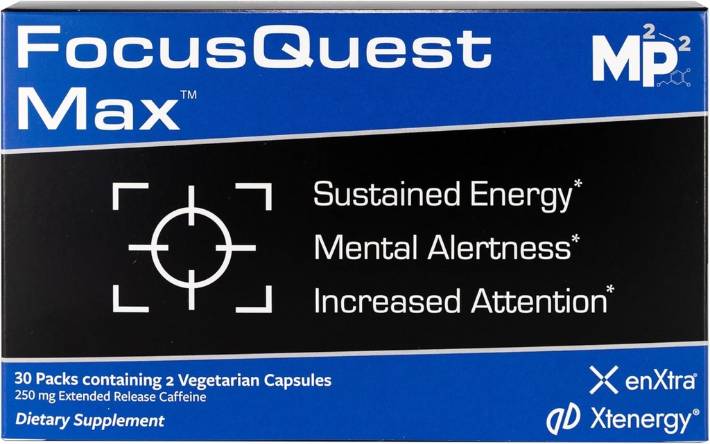 FocusQuest Max Focus Supplement with Extended Release Caffeine and L-Theanine, Nootropic Supplement for Energy and Verimlilik - Vegan, Gluten-Free for Professionals, Students, Busy Moms and Fitness