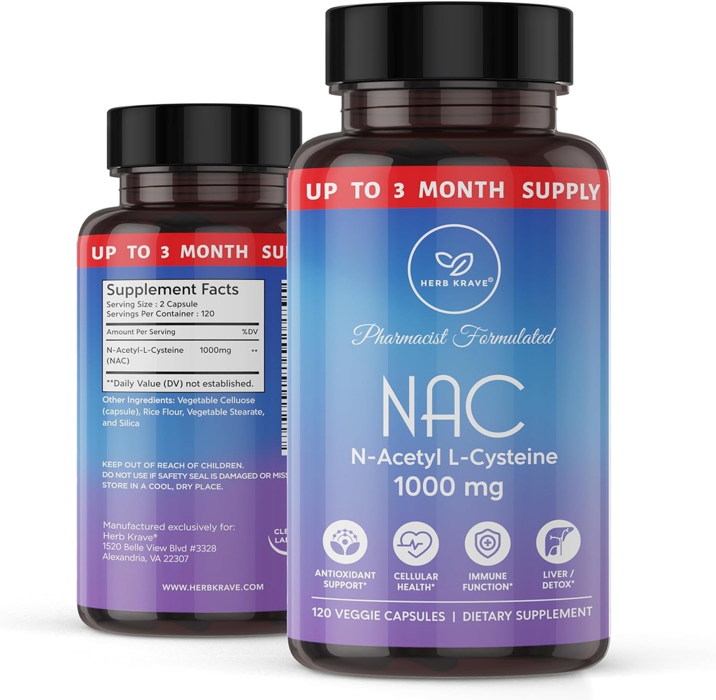 NAC Supplement N-Acetyl Cysteine 1000 mg,Energyr, Lung, Immune System, Fertness | 120 N-Acetyl-L-Cysteine Capsule