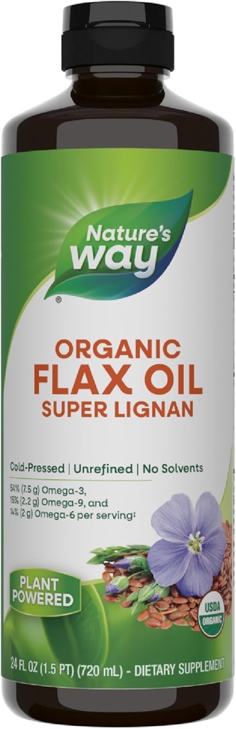 Nature's Way Organic Flax Oil Super Lignan, Cold-Pressed ve Unrefined, 24 Fl Oz