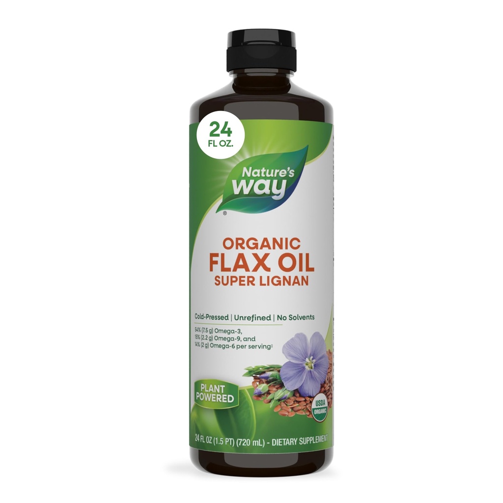Nature's Way Organic Flax Oil Super Lignan, Cold-Pressed ve Unrefined, 24 Fl Oz