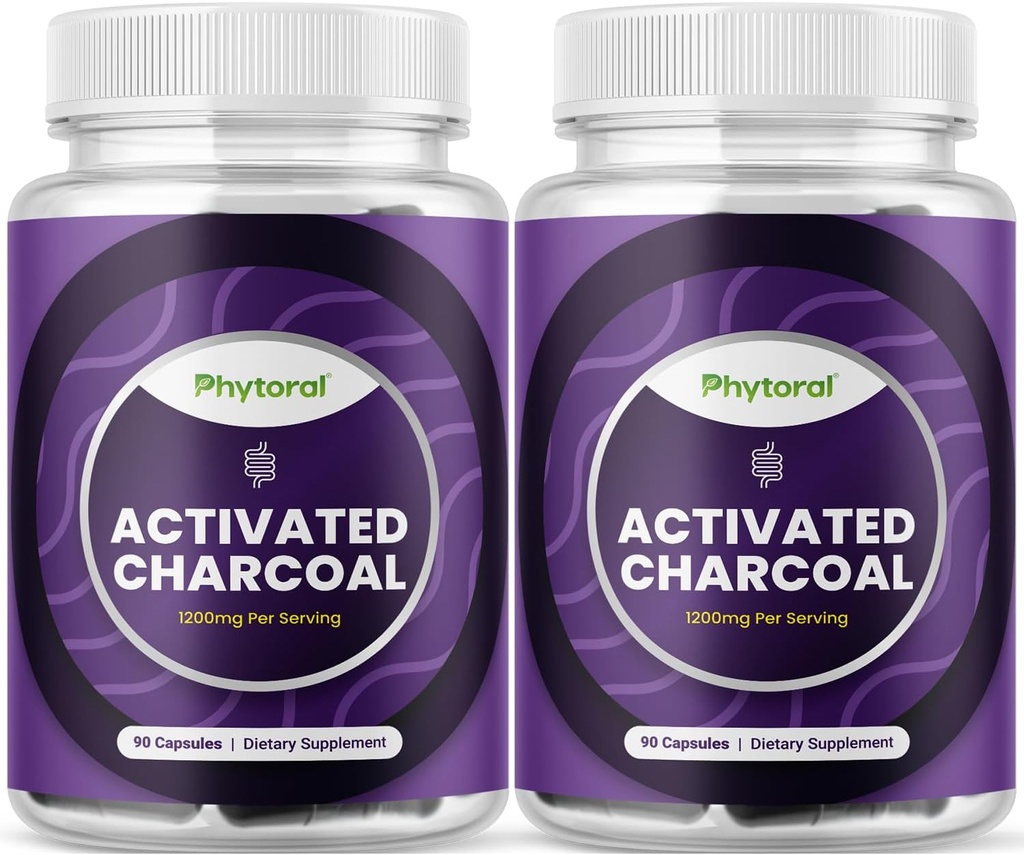 Aktif Charcoal Pills Detox & Cleanse - Puring Coconut Capsules with 1200 mg Per Chatating Relief - Active Detoxification Supplement for Body & Gut Health - 90 Count - 2 Pack