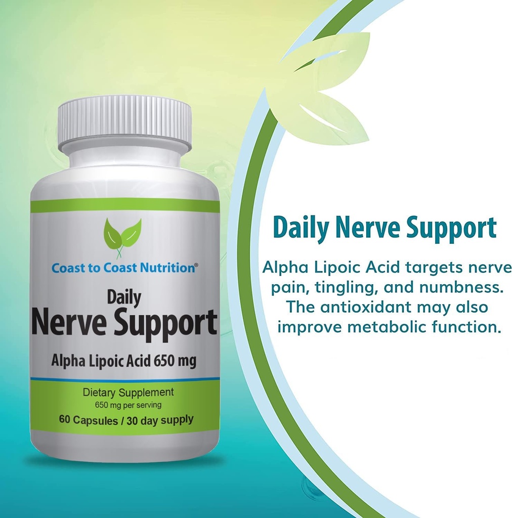 Nerve Support - Alpha Lipoic Acid 650 mg ile Gelişmiş Nerve Relief - Hands, Legs ve Foot Aches - 60 Capsules / 30 Day Supply