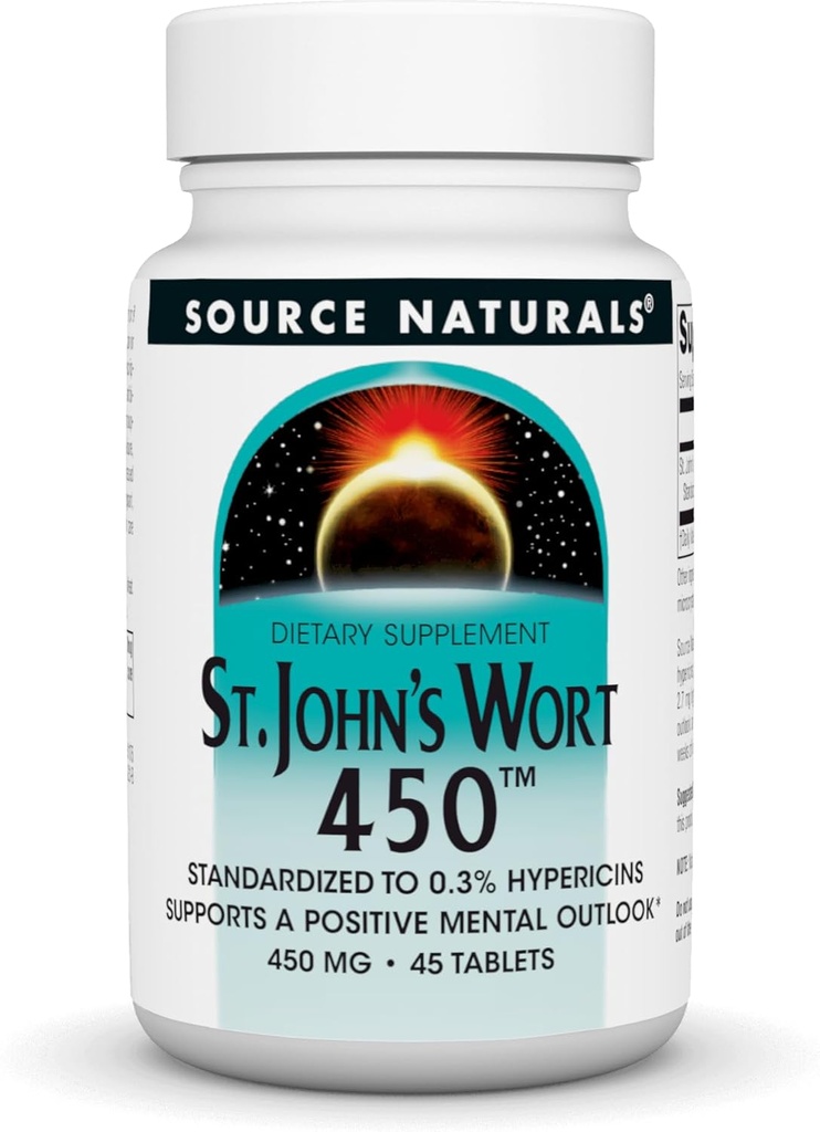 Source Naturals St. John's Wort 450 mg Υποστηρίζει μια θετική ψυχική προοπτική - 45 δισκία