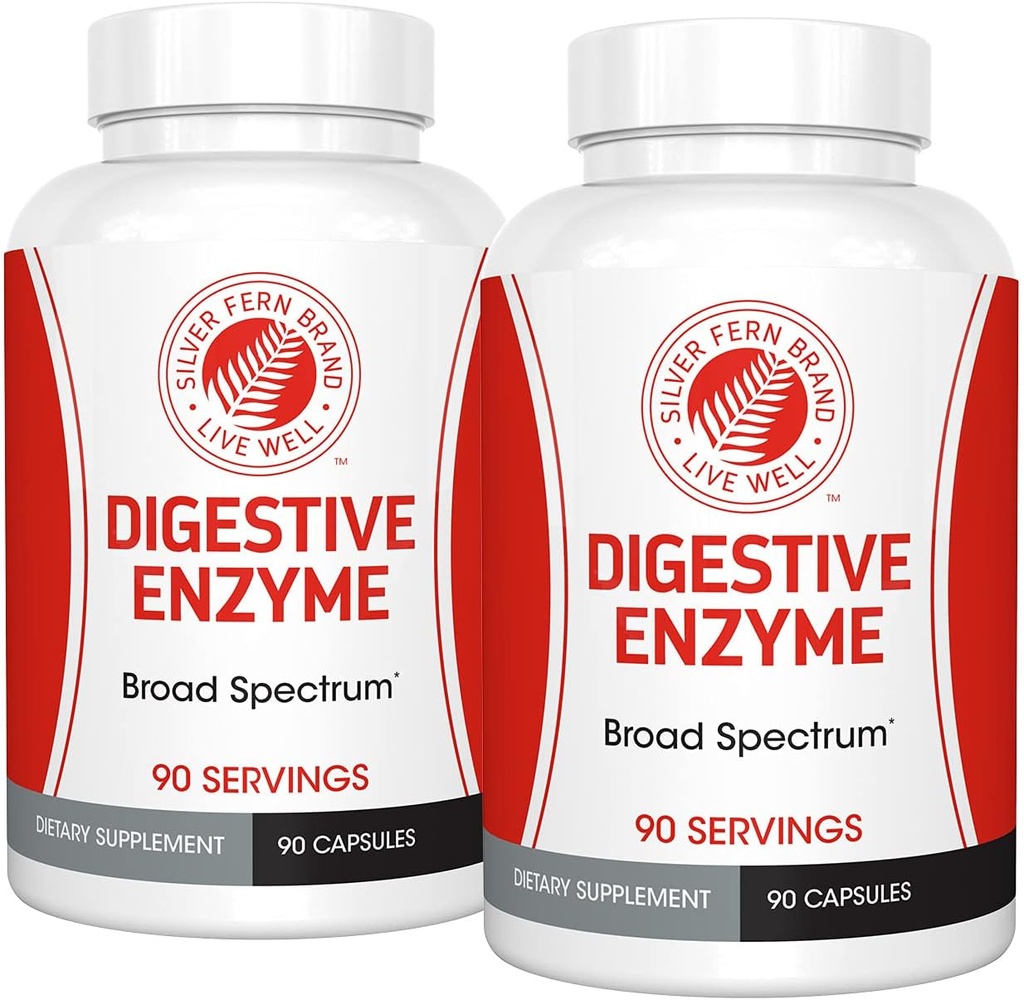 Silver Fern Brand Ultimate High Potency Digestive Enzyme Supplement - 2 Bottles - 100% Intestinal Coverage - Digestive Comfort - Improve Food Tolerability