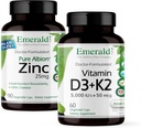 EMERALD LABS Βιταμίνη D3+K2 (60 Caps) & Ψευδάργυρος 25mg (90 Caps) - Υγεία των οστών, υποστήριξη της καρδιάς, ανοσοποιητική υποστήριξη, Digestive Υγεία, Οξειδωτικό στρες Υποστήριξη - Χωρίς γλουτένη