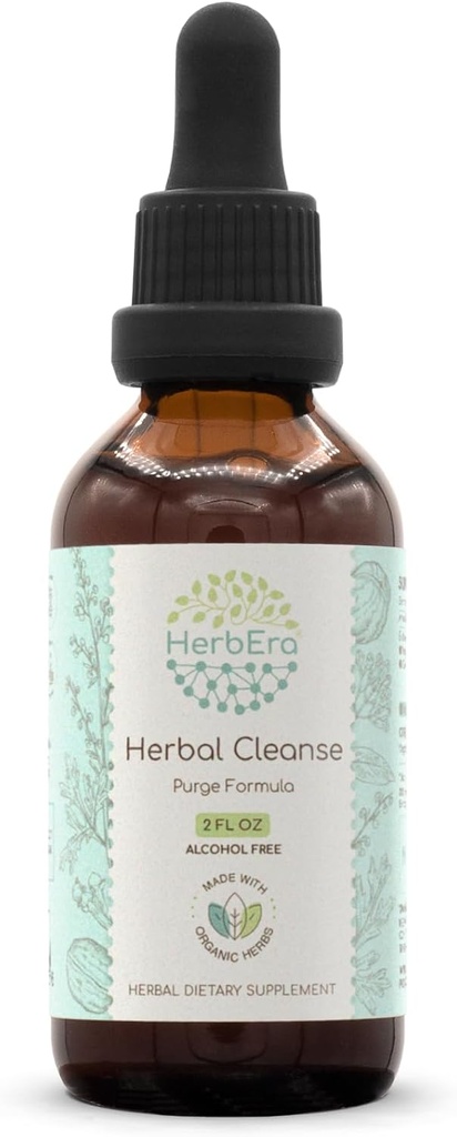 HerbEra Herbal Cleanse B60 Alkol-Free Tincture Detox ve Cleanse Formula, Boost Purge Extract Supplement | Wormwood Herb, Black Walnut Hull, Cloves Flower Buds (2 fl oz)