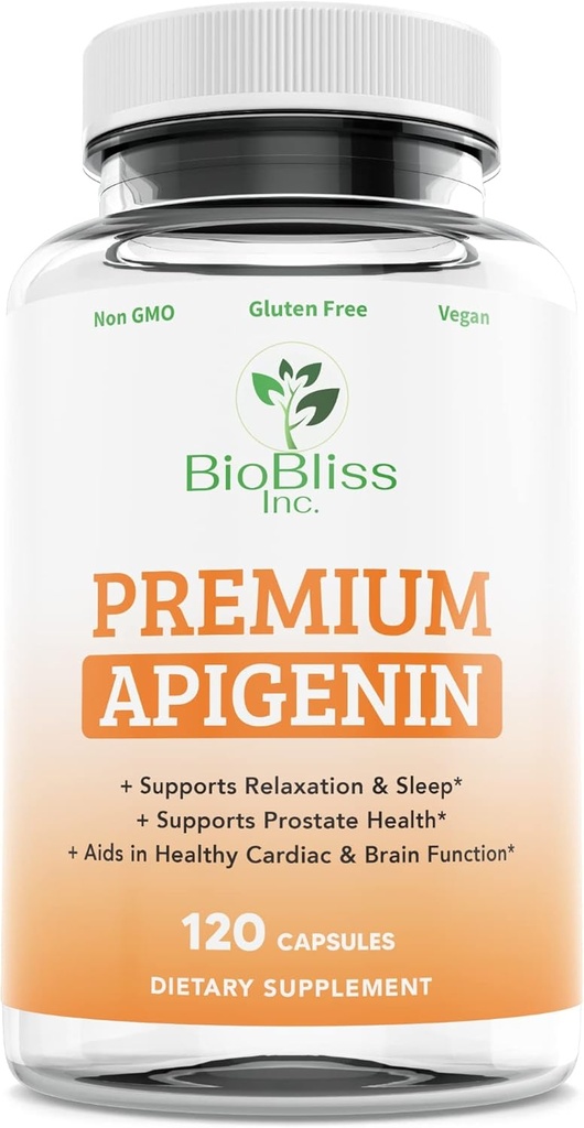 Apigenin Supplement- 50 mg 120 Caps, 4 Ay Supply-Potent Bioflavok venoid Antioksit*Sleep help for Relaxation, Prostate Health & More* Non-GMO -Gluten Free- Vegan