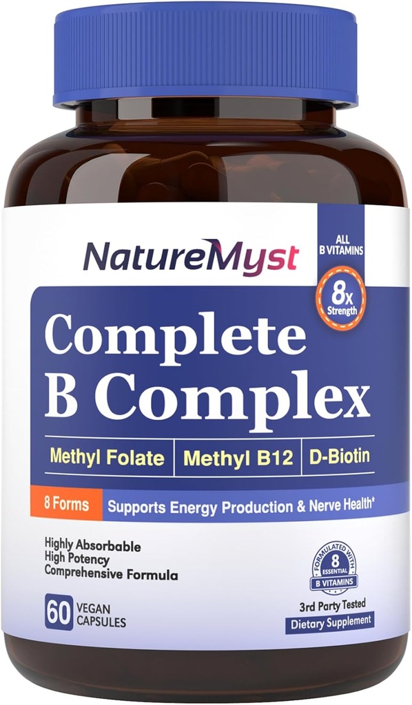 Complete B Complex, Όλες οι 8 Β Βιταμίνες, Methyl B12, methyl folate, Biotin, P-5-P, Εξαιρετικά απορροφήσιμες, Παραγωγή Ενέργειας, 60 Vegan Caps