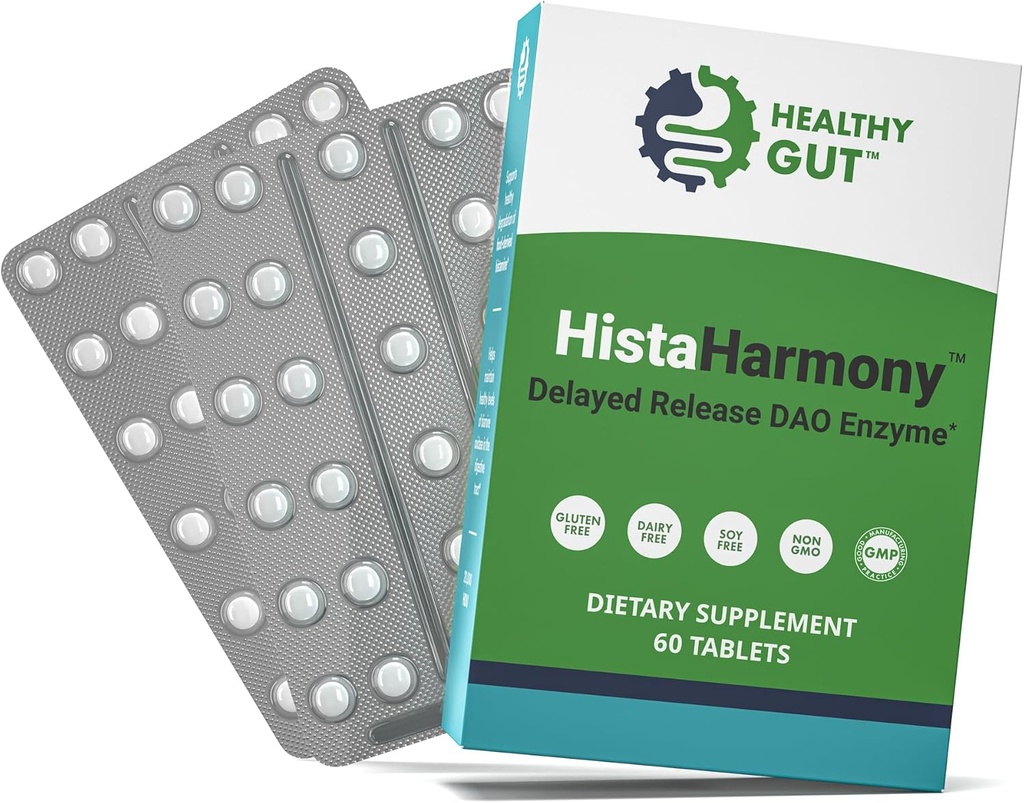 Sağlıklı Gut HistaHarmony | Gecikmiş Yayın DAO Enzyme Supplement | 30.000 HDU Diamine Oxidase Histamine Blocker | 60 Hizmet