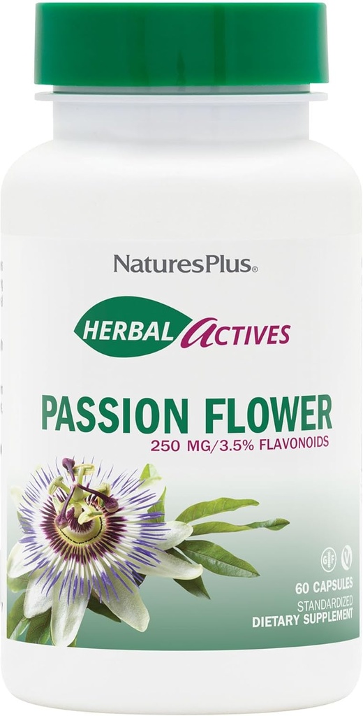Natures Plus Herbal Actives Passion Flower - 250 mg, 60 Vegan Capsules - Doğal Calm - Vejetaryen, Gluten-Free - 60 Hizmet