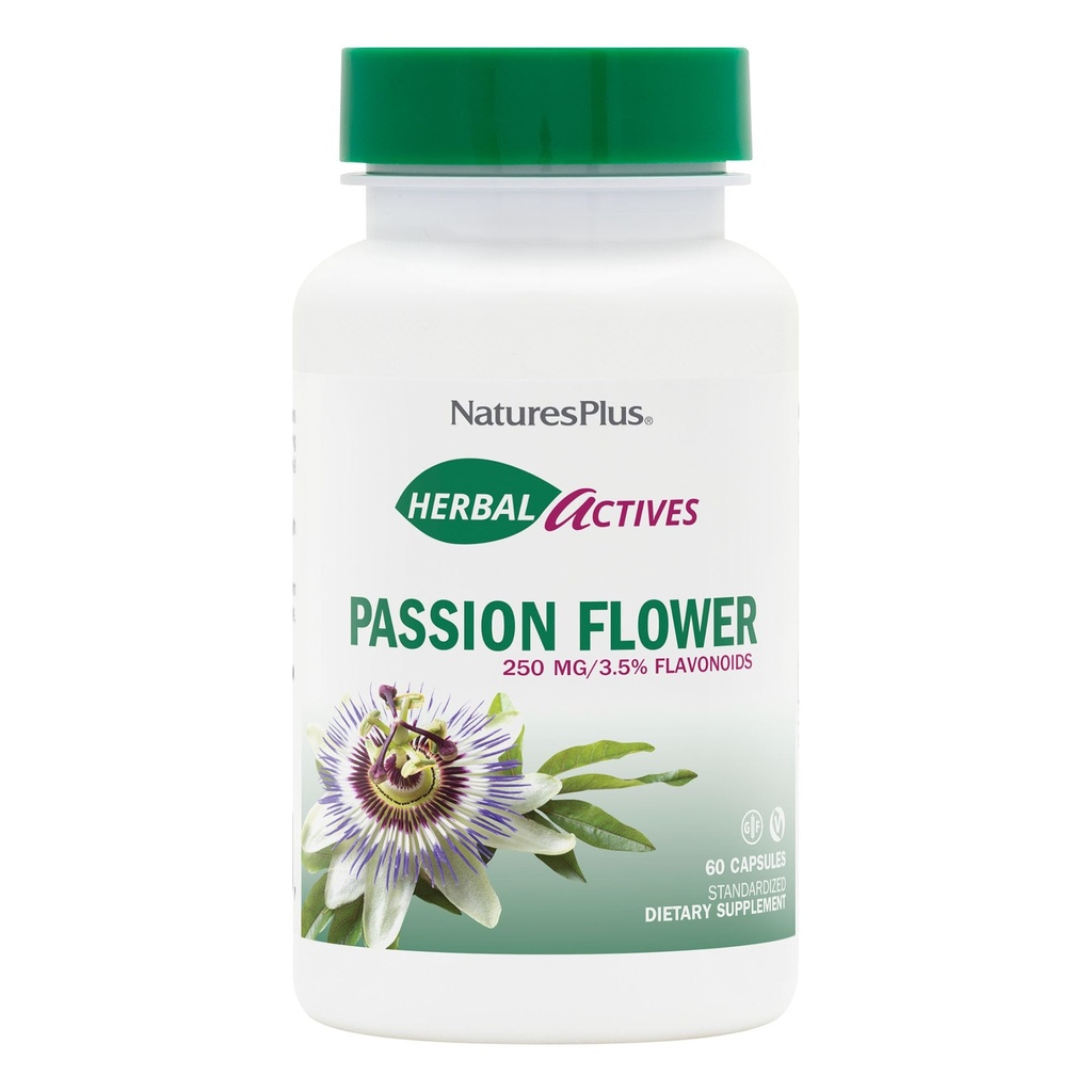 Natures Plus Herbal Actives Passion Flower - 250 mg, 60 Vegan Capsules - Doğal Calm - Vejetaryen, Gluten-Free - 60 Hizmet