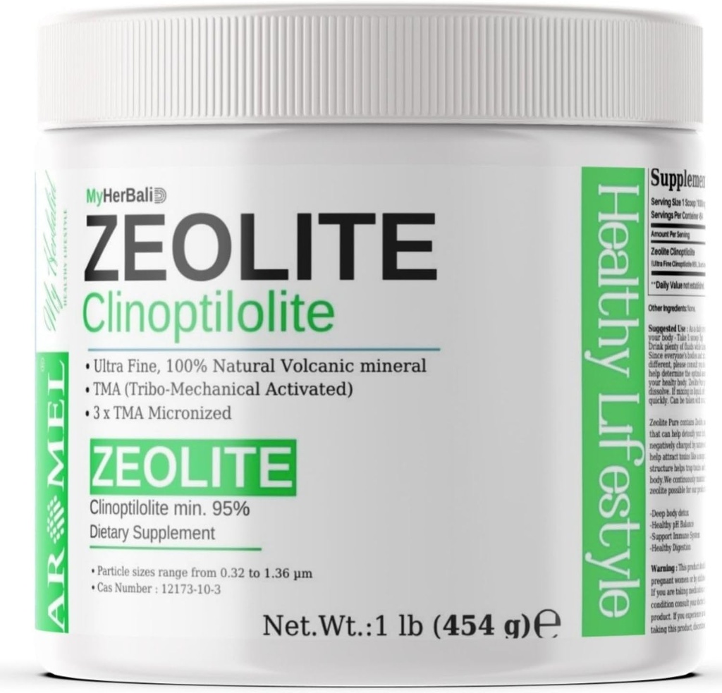 Zeolit Toz | 1 Pound - 454 g | Ultra FINE Less-Than 1 μm | Clinoptile% 95 | 3X Aktif | Güvenli, Nazi ve Etkili Enerji | Orijinal Zeolit Toz (454 Hizmet) | Myherbalid