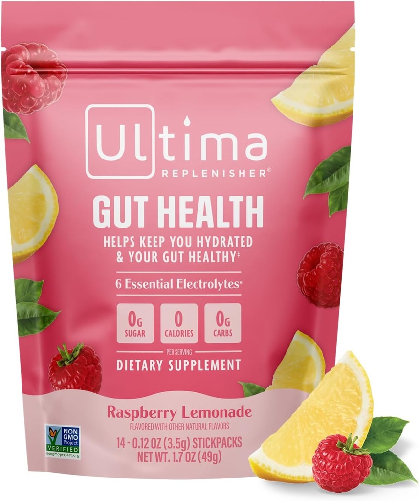 Ultima Replenisher Gut Health Supplement ve Electrolytes Toz - Raspberry Lemonade, 14 Stickpacks - eklendi Gut Health Faydaları