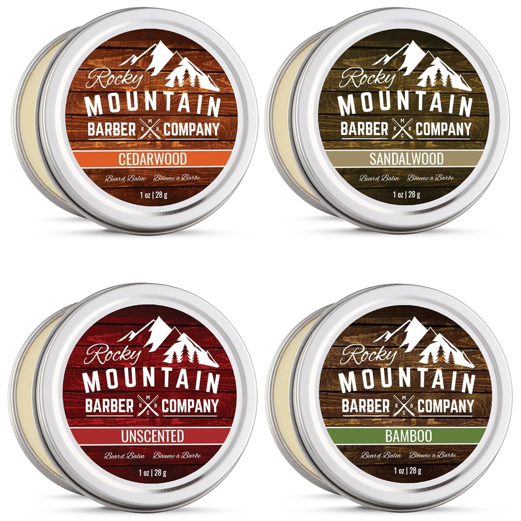 Beard Balm Variety Pack - 4 φυσικά δείγματα (1 oz το καθένα) με λάδι Argan, βούτυρο καρυδιάς, λάδι καρύδας & jojoba - πλούσιο σε βιταμίνες & ορυκτά