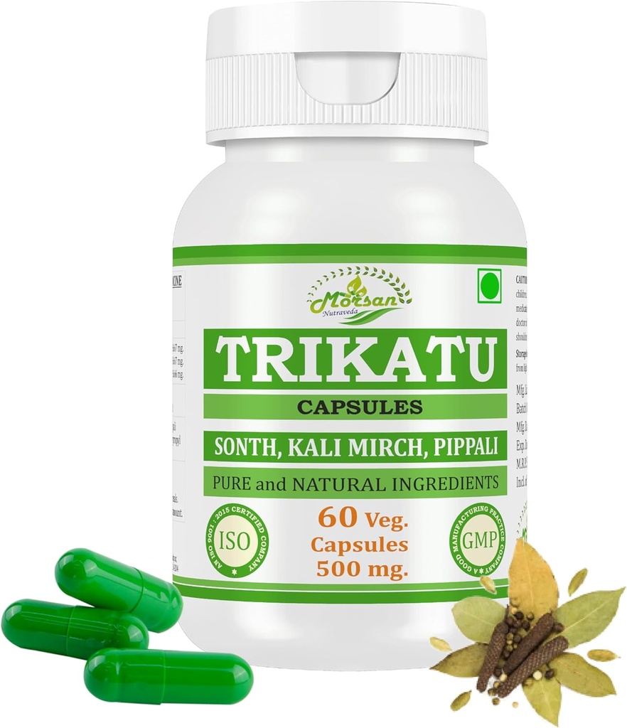 Doğal ve Pure Herbal Trikatu (Pippali, Kali Mirch, Sonth) Ekstraksiyon Capsules | En yüksek Potency,% 100 Herbal Ürün | 60 x 500 mg Paket. Veg Capsules (Pack of 1 Jar)