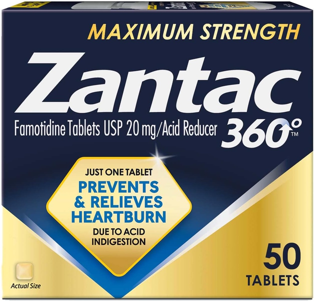 Zantac 360 maksimum Güçlü Tabletler, 50 Kont, Heartburn Önleme ve Yardım, 20 mg Tabletler