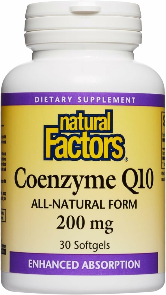 Doğal Faktörler Coenzyme Q10 - Antioksi Support Supplement Supports Cellular Enerji Üretimi - Daha İyi Abhidrorpsiyon Yardımları Sağlıklı Kalp Fonksiyonu - 200 mg, 30 Yumuşakgels (30 Hizmetler)