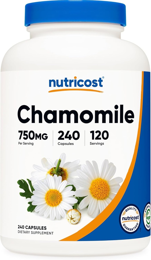 Nutricost Χαμομήλι 750mg, 240 κάψουλες χορτοφάγων, 120 Σερβιέτες - Μη ΓΤΟ, Χωρίς γλουτένη