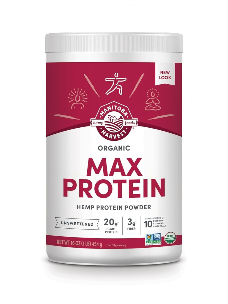 Manitoba Harvest Hemp Evet Organik Max protein Toz, Unsweetened, 16oz, 20g Protein ve 4.5g Omega 3 & 6 hizmet başına, Keto-Friendly, Preservative Free, Non-GMO, Ambalaj Vary