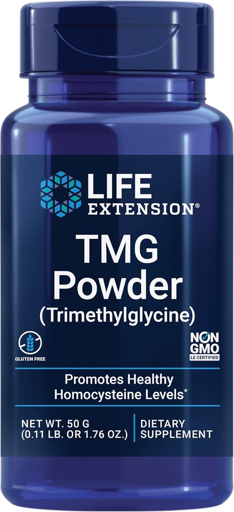 Επέκταση ζωής TMG σκόνη – Trimethylglycine – Βοηθά στη διατήρηση των φυσιολογικών επιπέδων Homocysteine, Heart Health – Χωρίς γλουτένη, μη-GMO, χορτοφάγους – Καθαρό Wt. 50 g (0.11 lb. ή 1.76 oz.)