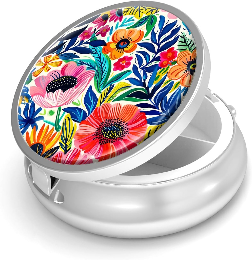 Pill Box-3t Karşılaştırma Küçük Pill Case for Purse & Pocket Mini Metal Pill Holder Travel Pill Container to Hold Supplements Antivirus-Free (Garden Flower)
