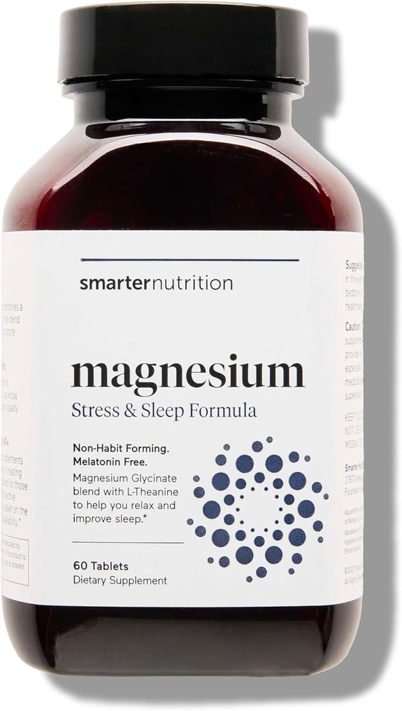 Smarter Nutrition Magnesium Complex - Χηλικό γλυκινικό μαγνήσιο + Κιτρικό, Κακό για τον ύπνο, την χαλάρωση, τους μυς & τα νεύρα + Κλινικά Αποδεδειγμένο L- Theanine, Μη- ΓΤΟ-60 Tablet[30- Ημερήσια Προσφορά]