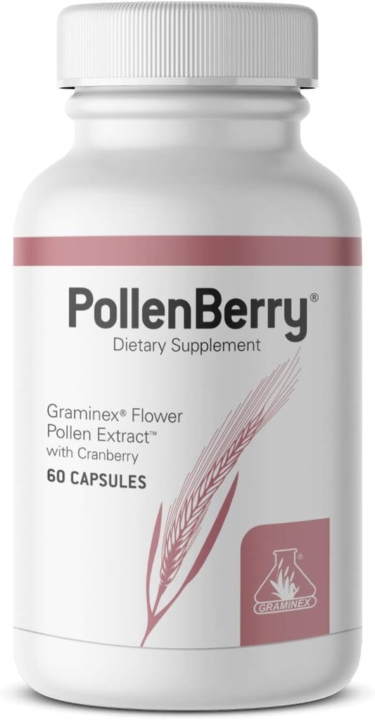 Graminex PollenBerry Συμπλήρωμα διατροφής - G60 συμπυκνωμένο εκχύλισμα γύρης λουλουδιών, σκόνη βατόμουρο - Υποστηρίζει το δέρμα, την ουρική αρθρίτιδα και την υγεία της ουροδόχου κύστης - Φυσικό αντιοξειδωτικό, 60 κάψουλες