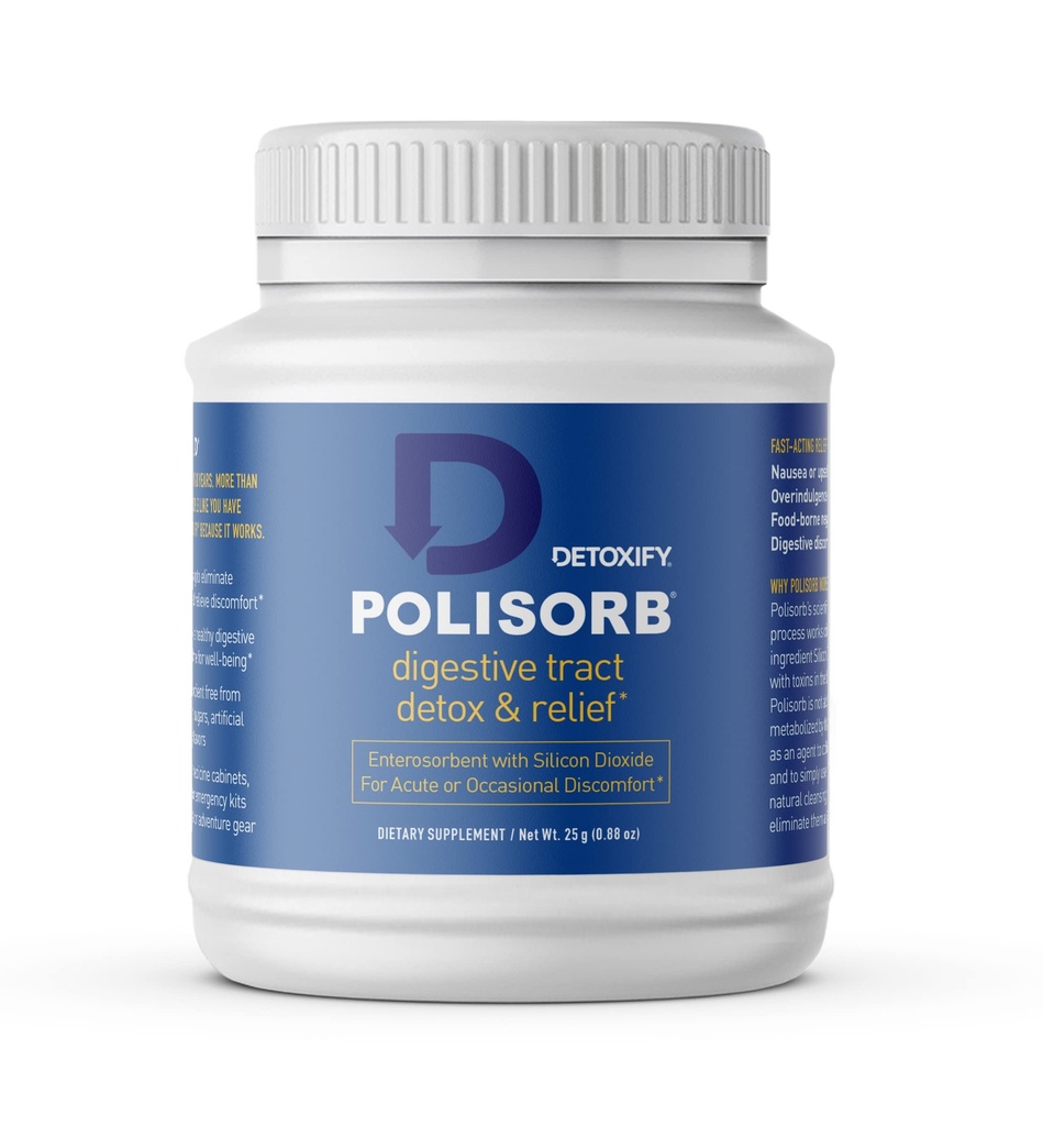 Detoxify Polisorb Digestive Tract Cleanse – Silikon Dioksi Detox Gut Health, Stomach Comfort & Cleansing, Mixes with Water, Juice, Tea - Family-Friendly, 2 Tbsp Yetişkinler için servis