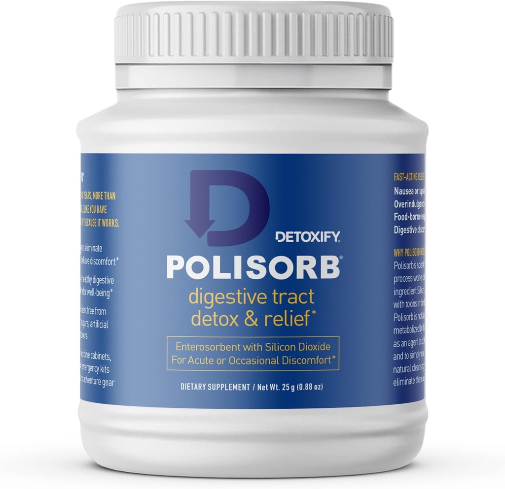 Detoxify Polisorb Digestive Tract Cleanse – Silikon Dioksi Detox Gut Health, Stomach Comfort & Cleansing, Mixes with Water, Juice, Tea - Family-Friendly, 2 Tbsp Yetişkinler için servis