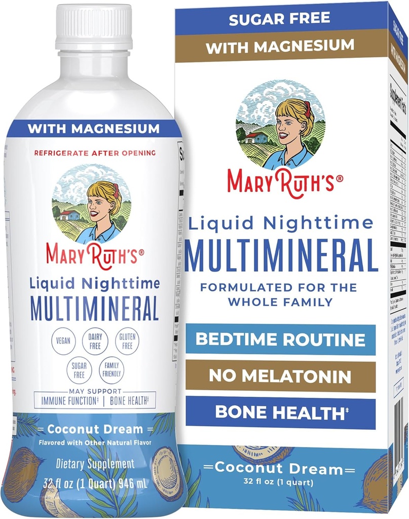 MaryRuth Organics Liquid Nighttime Multimineral | No Melatonin | Bedtime Routine | Magnesium Citrate | Calcium | Zinc | Vitamin D3| Available in 4 Flavors - Vegan | Sugar Free | Gluten Free | 32 Oz