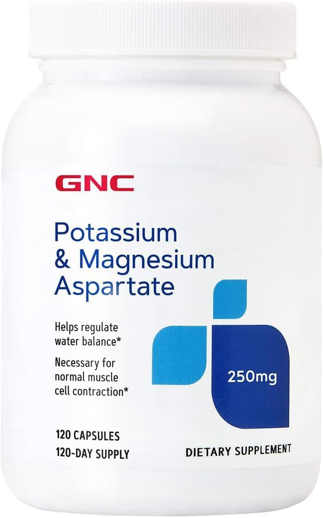 GNC Potassium and Magnesium Aspartate 250mg Supplement, Helps Regulate Water Balance, 120 Servings