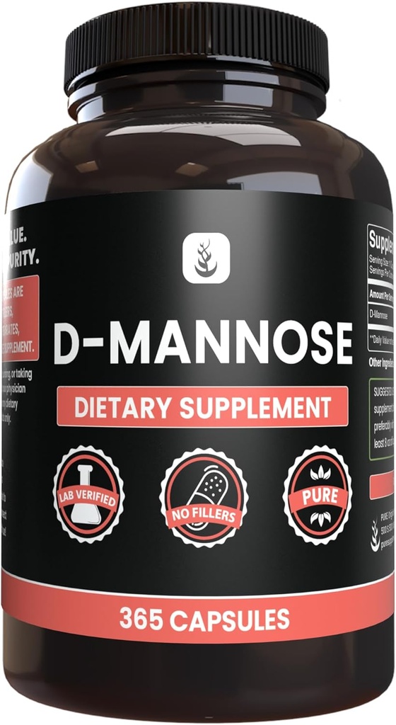 PURE ORIGINAL INGREDIENTS D-Mannose (365 Capsules) Magnezyum Or Rice Fillers, Always Pure, Lab TY