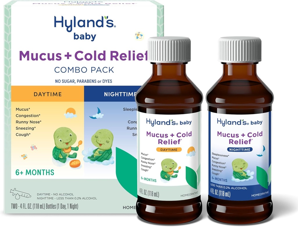 Μωρό Mucus του Hyland και κρύο ανακούφιση, ημέρα και νύχτα πακέτο αξία, βρέφος και μωρό κρύα ιατρική, αποσυμφορητικό και βήχα ανακούφιση, 8 Fl Oz
