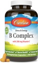 Carlson - B Kompleks B Vitaminleri C - Stres, Enerji ve Immune Vitamin B Kompleks Kadınlar ve Erkekler için - 180 Vegetarian Capsules