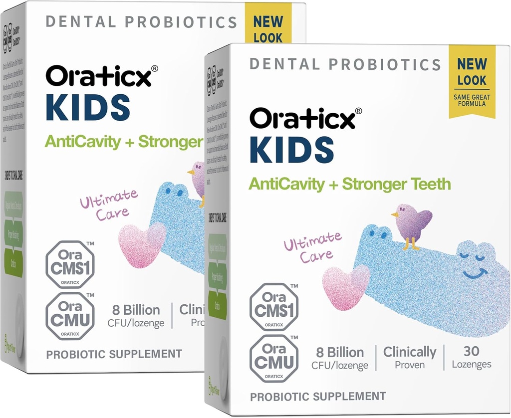 OraTicx Kids Dental Probiyotiks for Anti-Cavity + Sağlıklı Dişler ve Gums, Oral Sağlık Için 8 Milyar CFU Probiyotikleri, Yogurt Flavor 2Pack